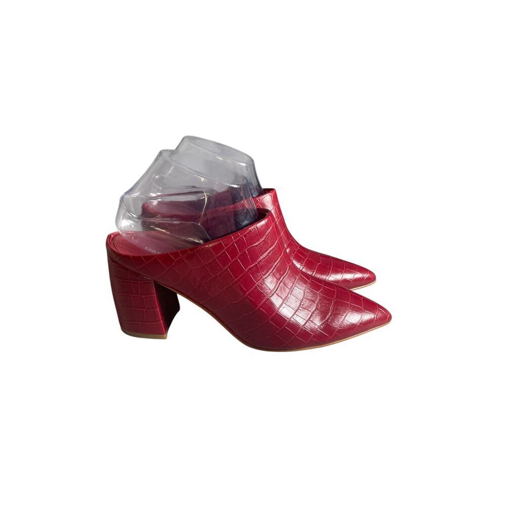 Marc Fisher Women’s 8M Red Croc Embossed Pointed Toe Heeled Mules